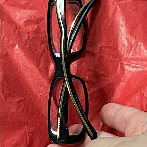 Prada Black Rectangular Women's Glasses with Gold Temples - Picture 15 of 16